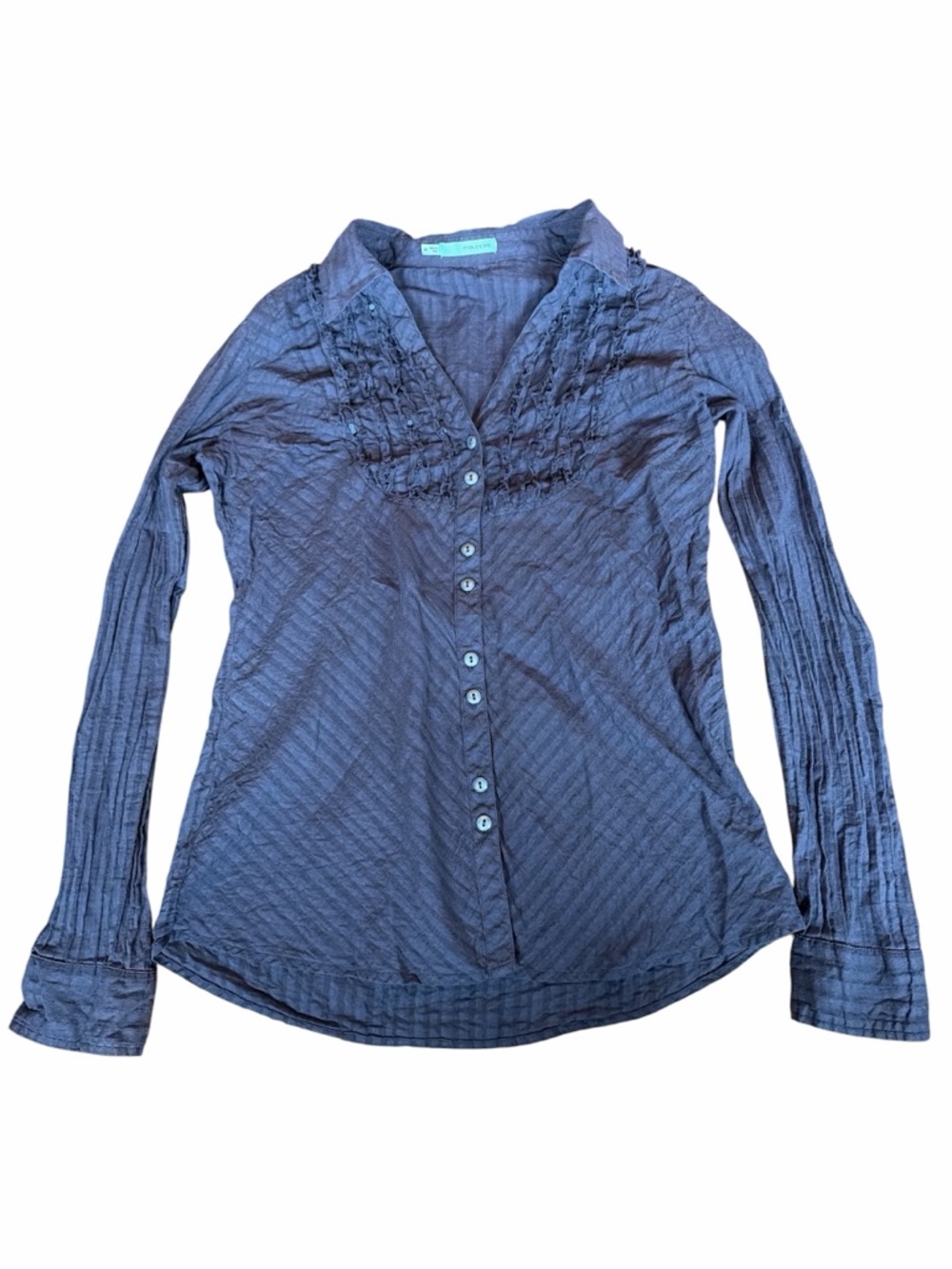 Y2K Maurices Navy Button-Front Ruffle Sequence Detail Blouse M